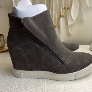 Gray Suede Wedge Ankle Boots